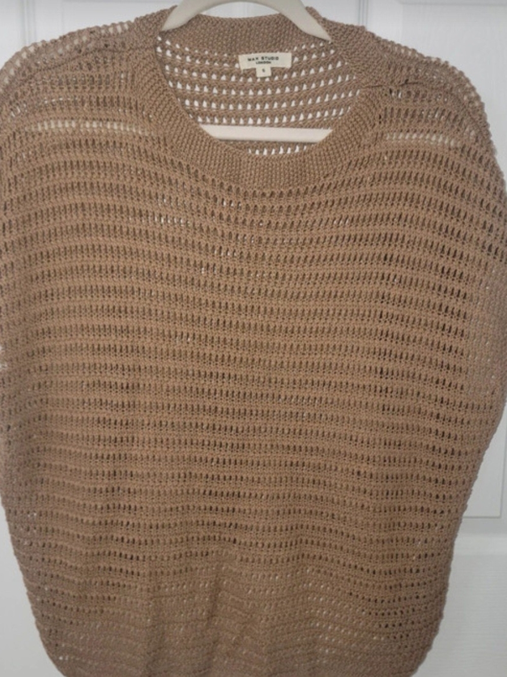 Max Studio Camel Brown Open Knit Crewneck Pullover Sweater Size Small